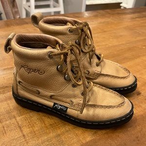 Roper Leather Lace Up Chukka Western Boots Womens 7 light Brown style 21-708-800